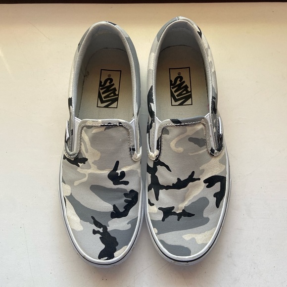 Vans Shoes - Vans Women’s Gray Camouflage Slip-On Sneakers